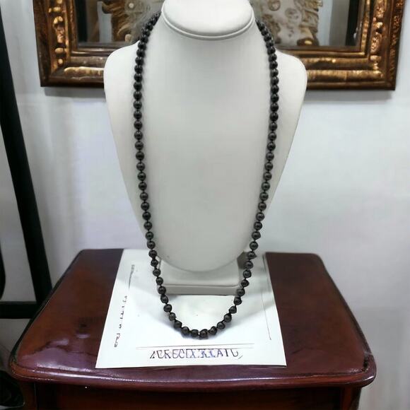 Gray Black Long Opera Length Pearl 14k White Gold Clasp Diamond Chips Necklace - Picture 1 of 11
